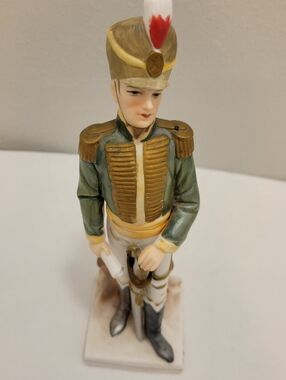 Porcelain Napoleonic Soldier Figurine in Green and Gold - Unbranded